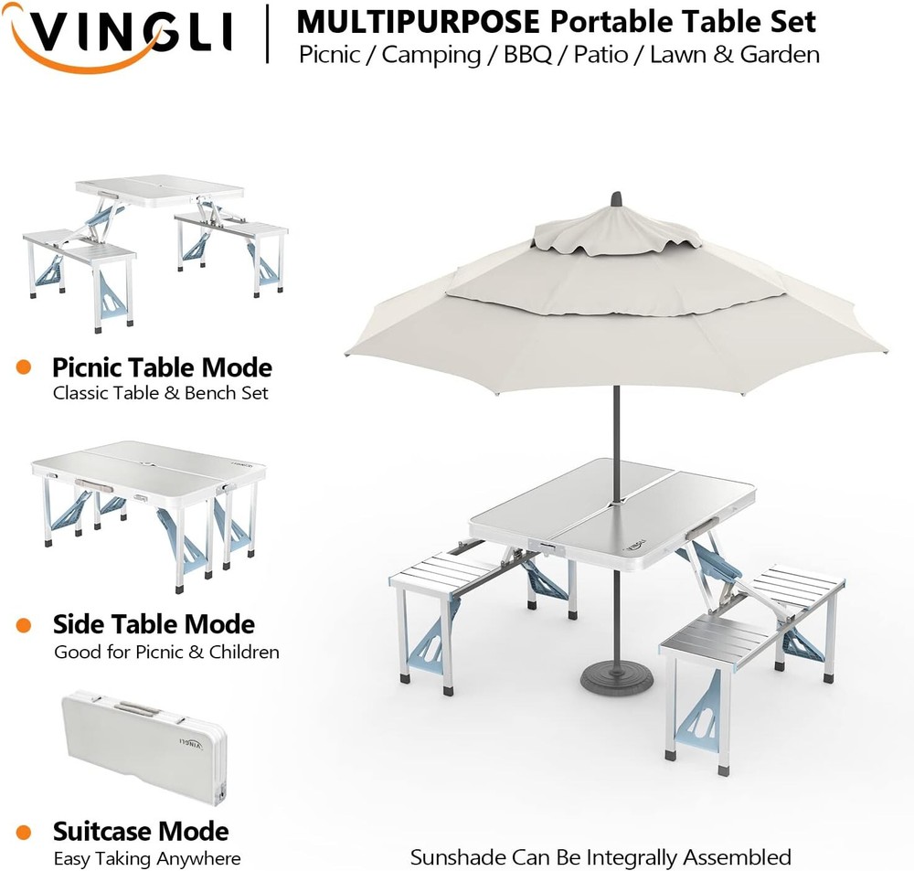 4Ft Folding Camping Picnic Table with Seats/Umbrella Hole