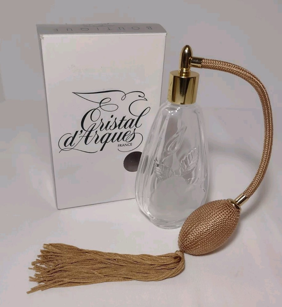 French Crystal Perfume Atomizer Etched Bottle Rose 6" Cristal D’Arques
