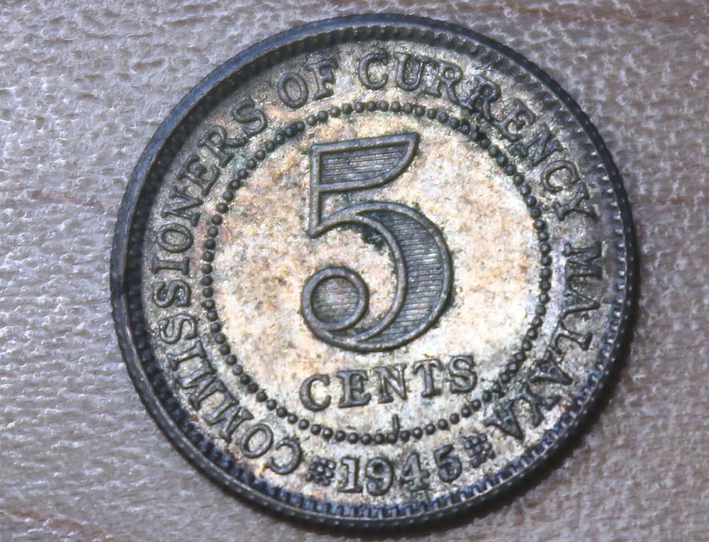 1945 I Malaya 5 Cents Silver
