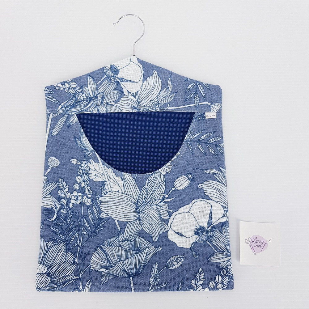 Peg Bag Handmade Blue Floral Front Patterned Lined Laundry Clothes Peg Holder