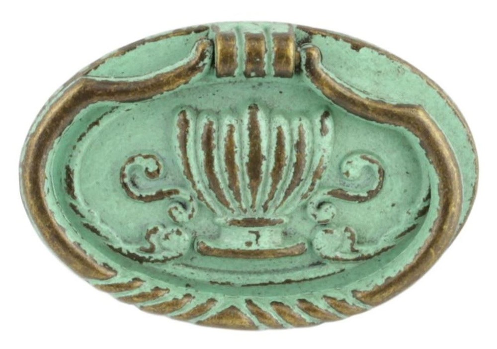 2-3/8" Oval Bail Pull with Decorative Crown Center Verdigris