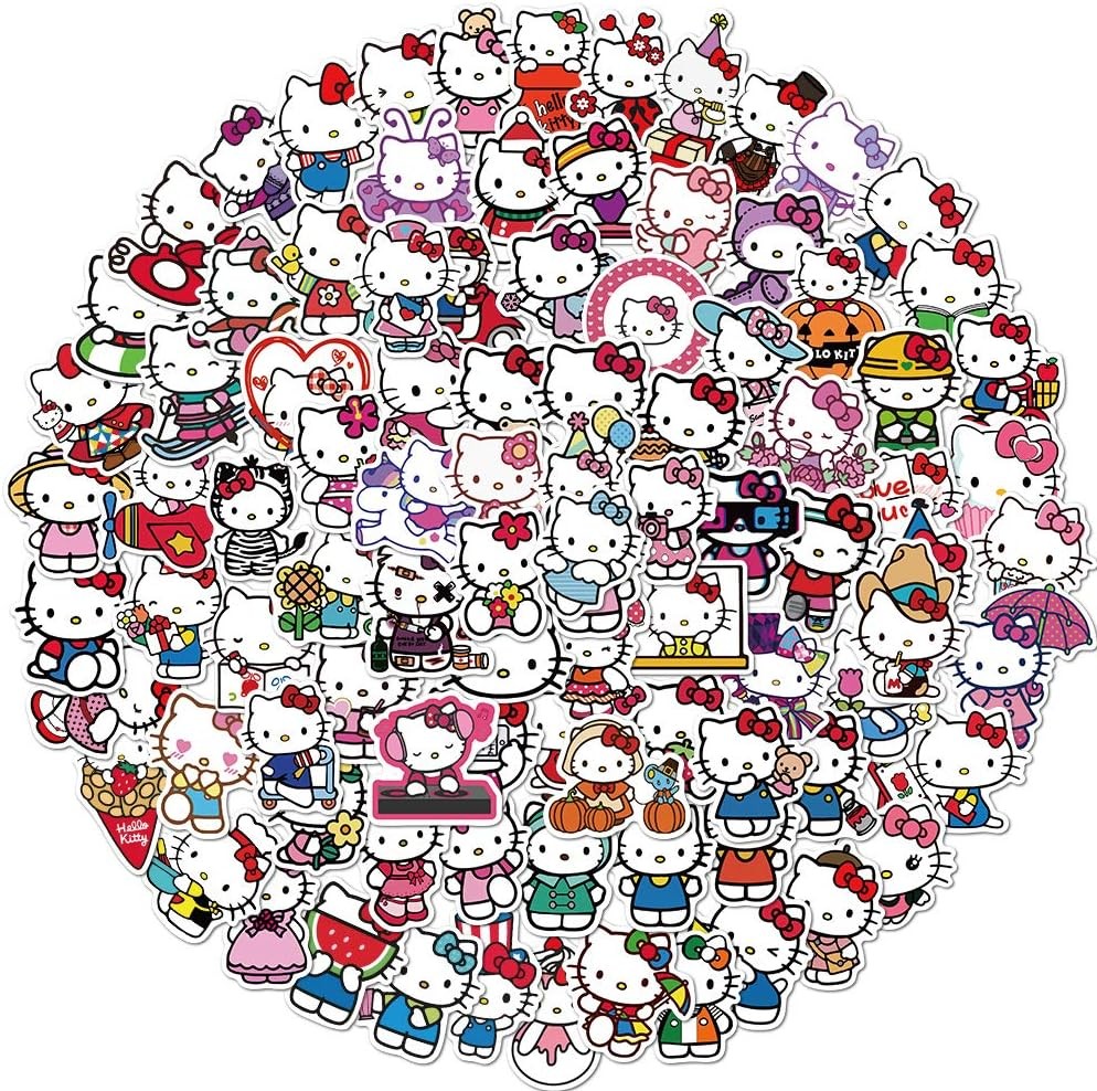 100Pcs Hello Kitty Stickers Pack White Theme Waterproof Colorful
