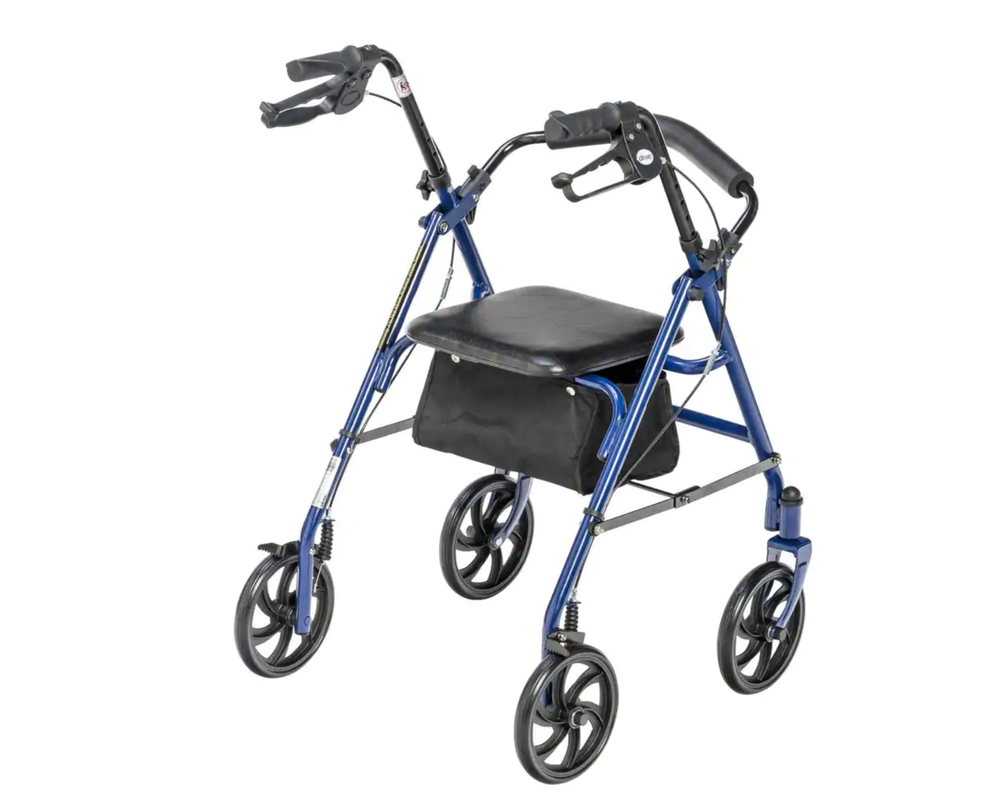 4-Wheel Walker Rollator Fold Up Removable Back Support Walking Assist Blue
