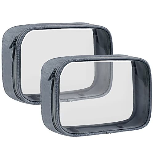 Clear Toiletry Bag 2 Pack, TSA Approved Quart Size 3-1-1 2 Pack, Medium Grey