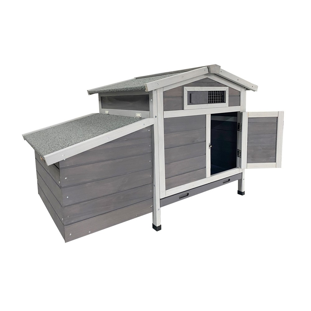 Wooden Chicken Coop with Nesting Box, Pull-Out Tray, Waterproof Roof