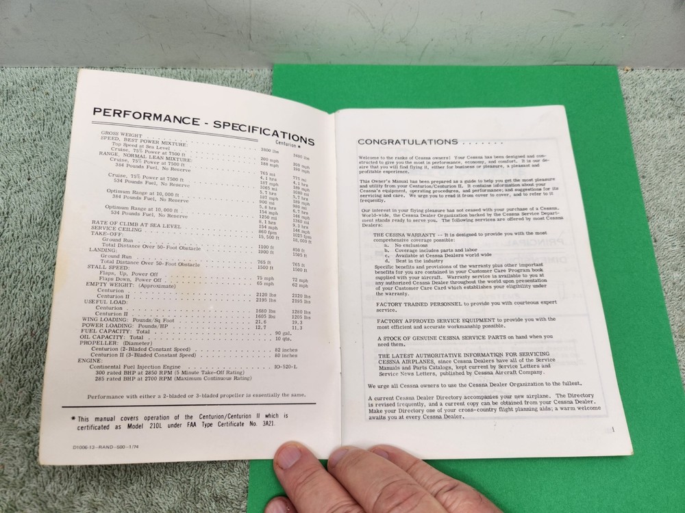 1973 Cessna Centurion Owner's Manual