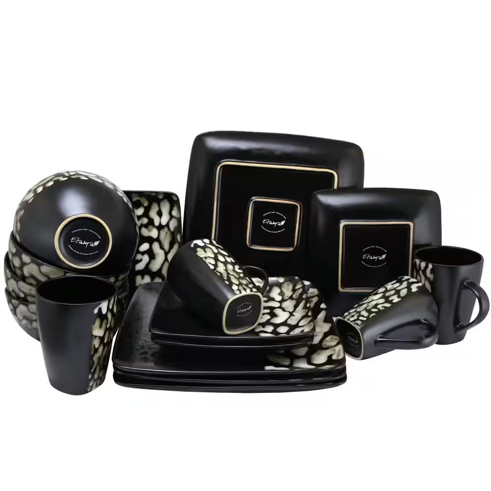Savannah 16-Piece Modern Black Stoneware Dinnerware Set (Service for 4)