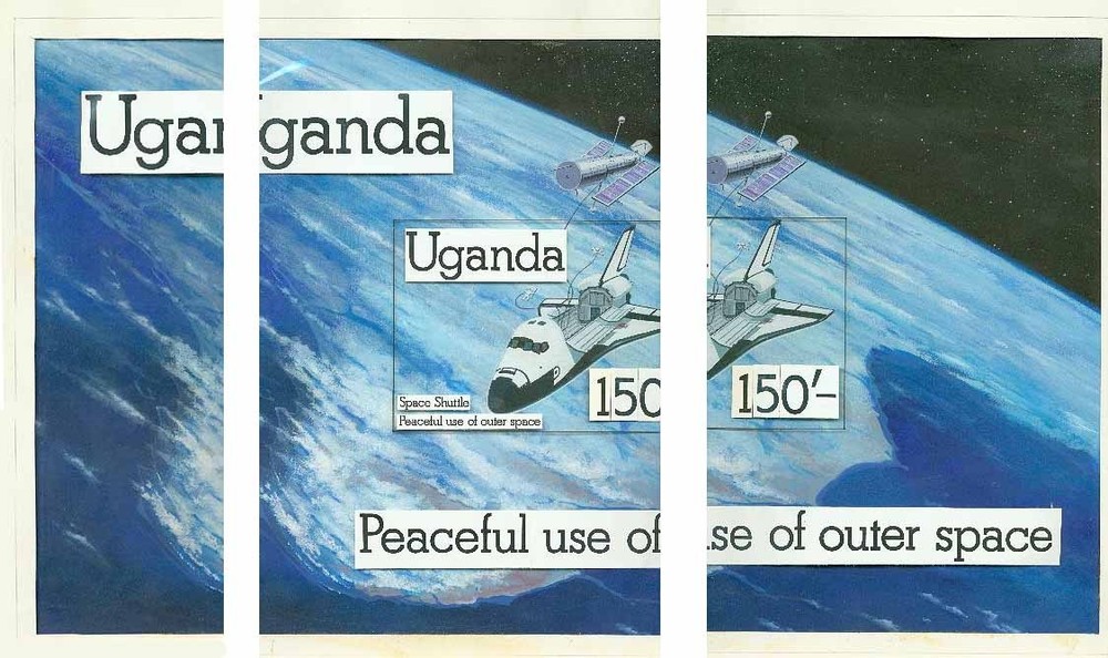 Uganda 1982 Space Shuttle 150s SS HANDPAINTED ESSAY