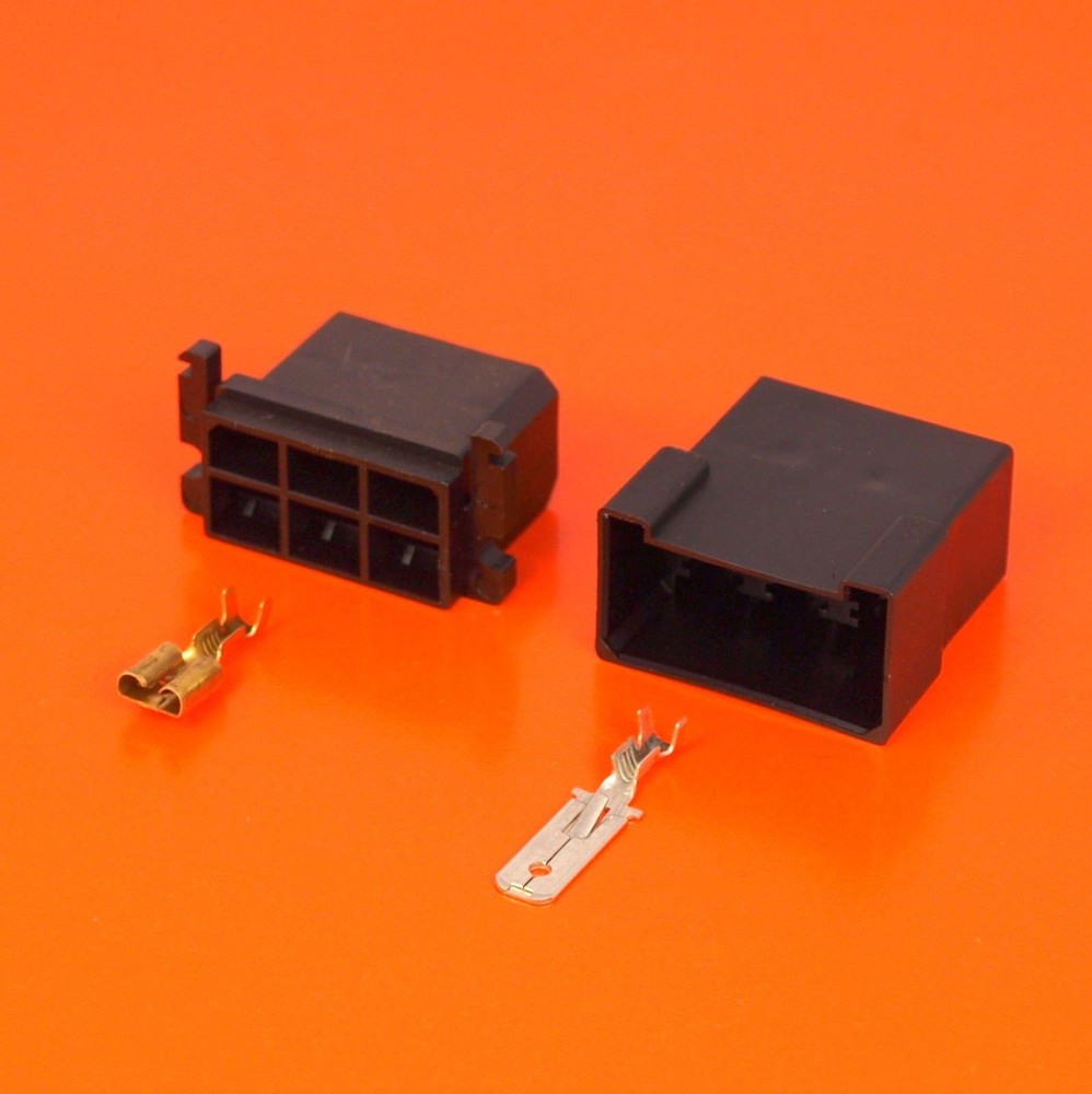 6 Way Black Pin Motorcycle Electrical Wiring Multi-Connector 6.3mm Terminals