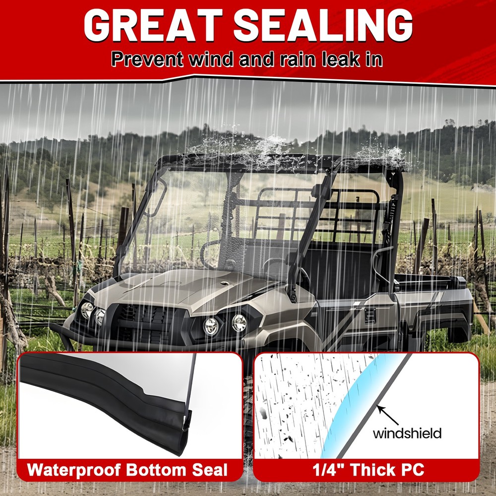 Front Windshield Windscreen Scratch Resistant for 2019-2026 Kawasaki Mule PRO-MX