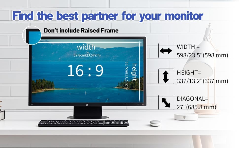 Blue Light Blocking Screen Protector for 27" 16:9 Computer Monitors, Removable
