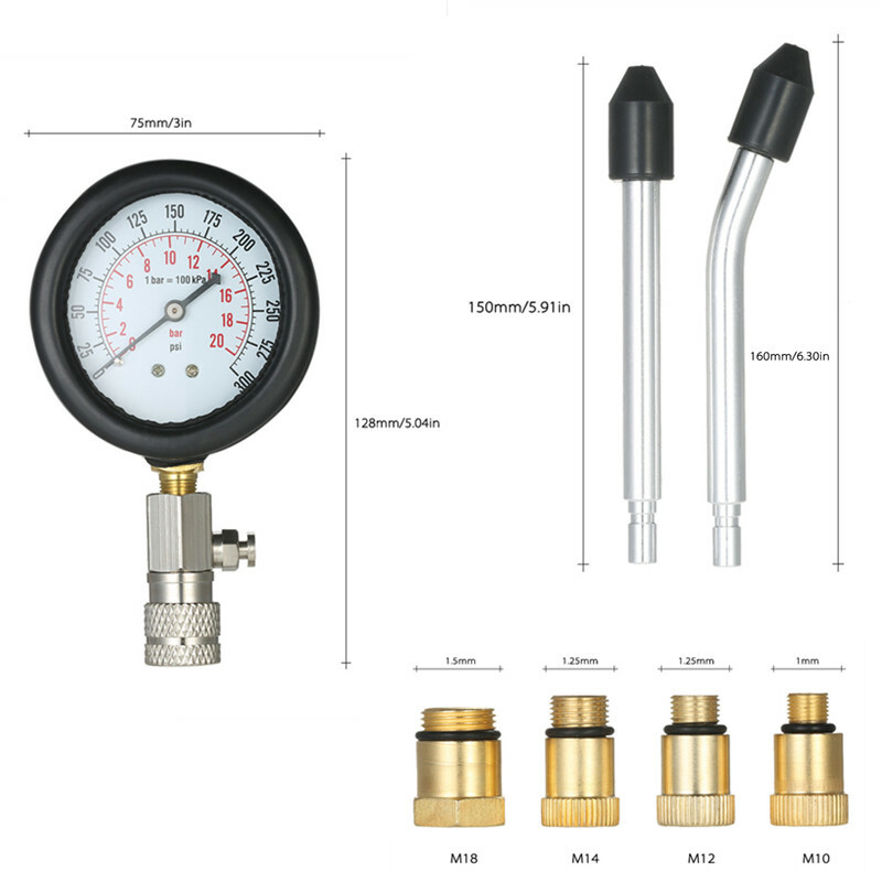 Car Petro Engine Cylinder Compression Tester Pressure Gauge Test Diagnostic Tool