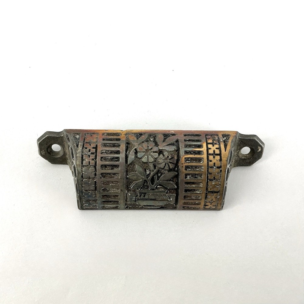 Antique Bin Pull Drawer Handle Victorian Eastlake Hardware Cast Iron 003
