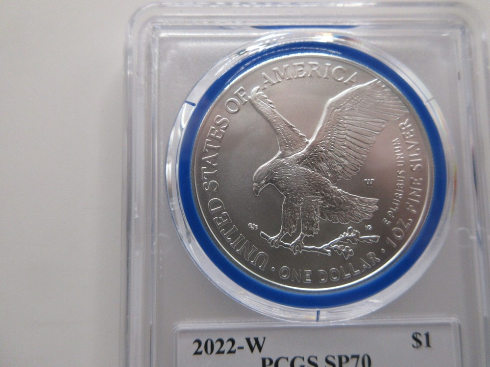 2022-W Burnished Silver Eagle Advanced Release; Mint Designer Damstra PCGS SP70