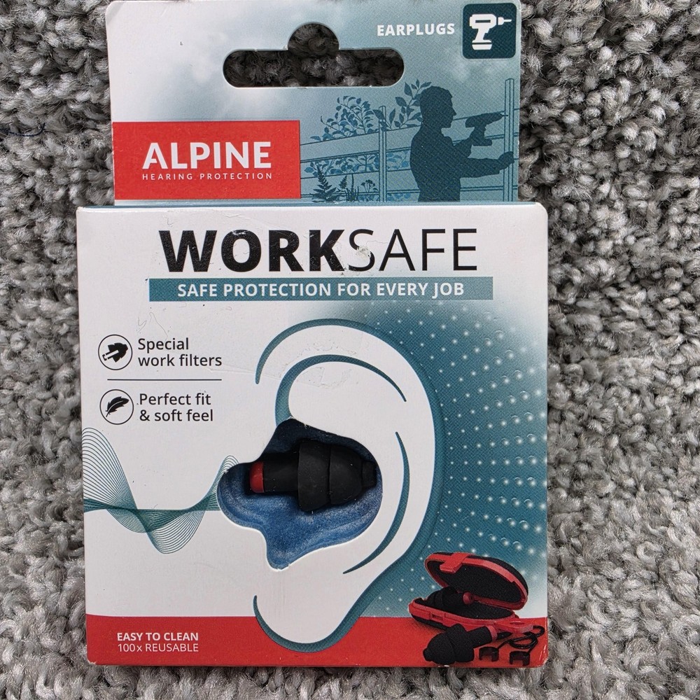 Alpine WorkSafe Earplugs Medium Black Hearing Work Construction Travelbox New