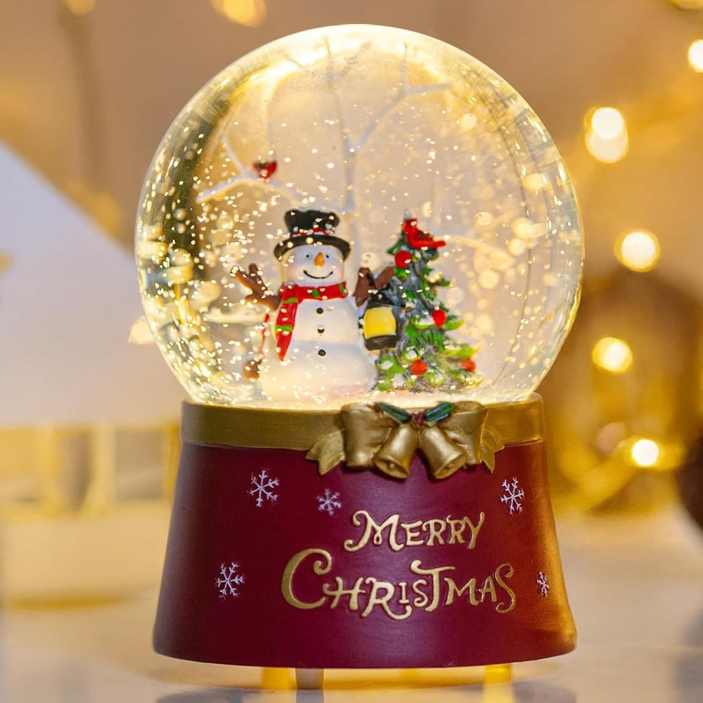 Lighted Musical Snowman Snow Globe 7 Inch Water Lantern with Timer Function