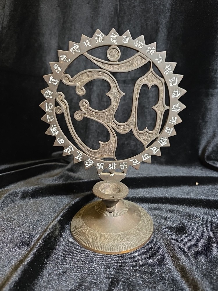 Vintage Solid Brass Om Incense Cone/Stick Incense Burner 8.5"
