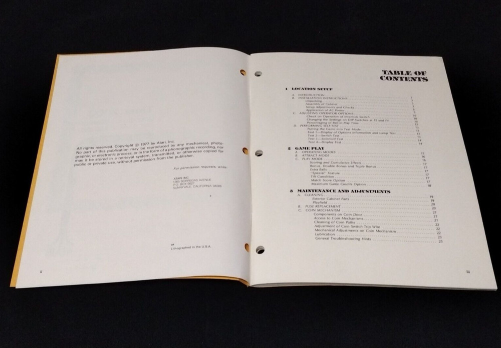 Time 2000 PINBALL MANUAL ORIGINAL ATARI 1977