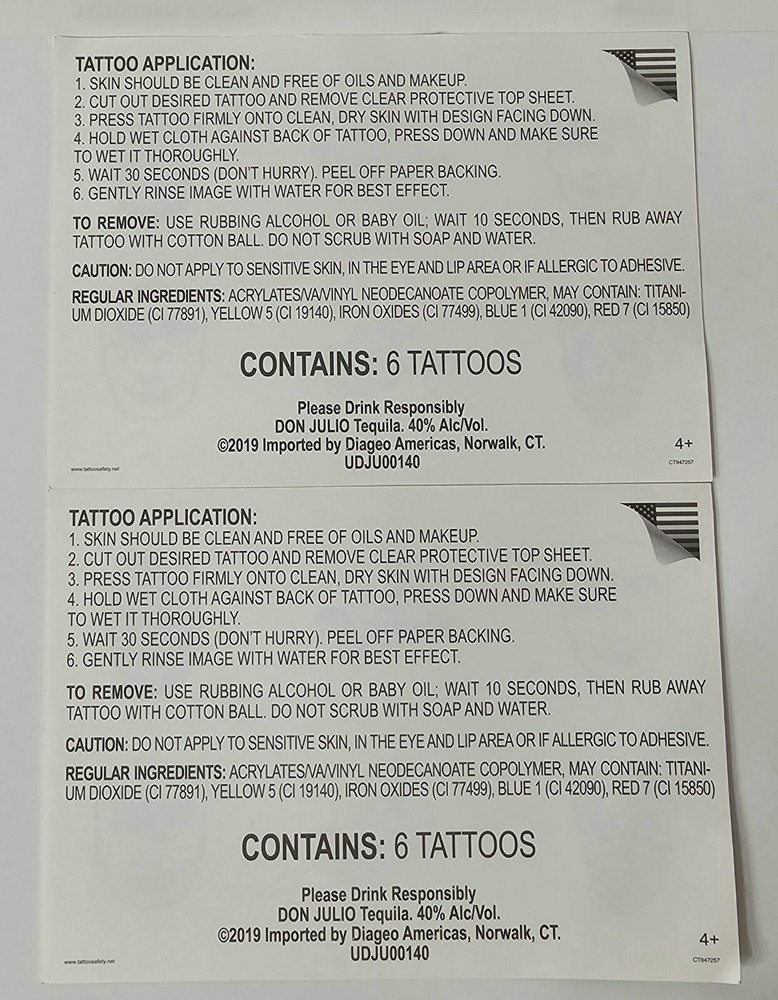 Don Julio-Sugar Skull Temporary Tattoos-2 Sheets