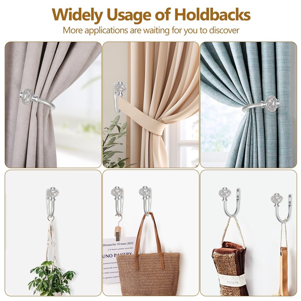 2 Pack Curtain Holdbacks, Silver Decorative Window Drapery Tiebacks (2 Pack/1...