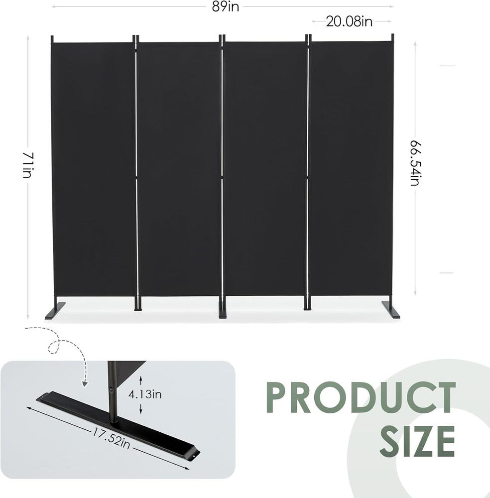 Versatile 4 Panel Room Divider - 6FT Black Folding Privacy Screen for Any Room