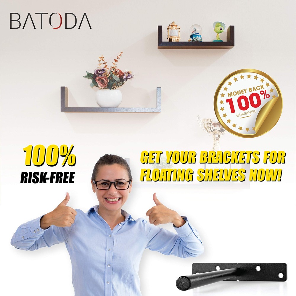6 Pack 8" Heavy Duty Floating Shelf Bracket Solid Steel Blind Shelf Supports