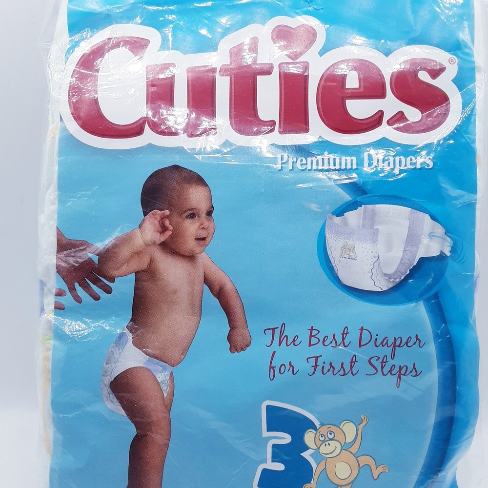 NOS Cuties Size 3 Premium Diaper *SAMPLE* 2 diaper package 7-13lbs