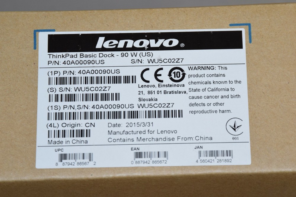 New Open Box Lenovo ThinkPad Basic Dock with 90W Adapter 40A00090US