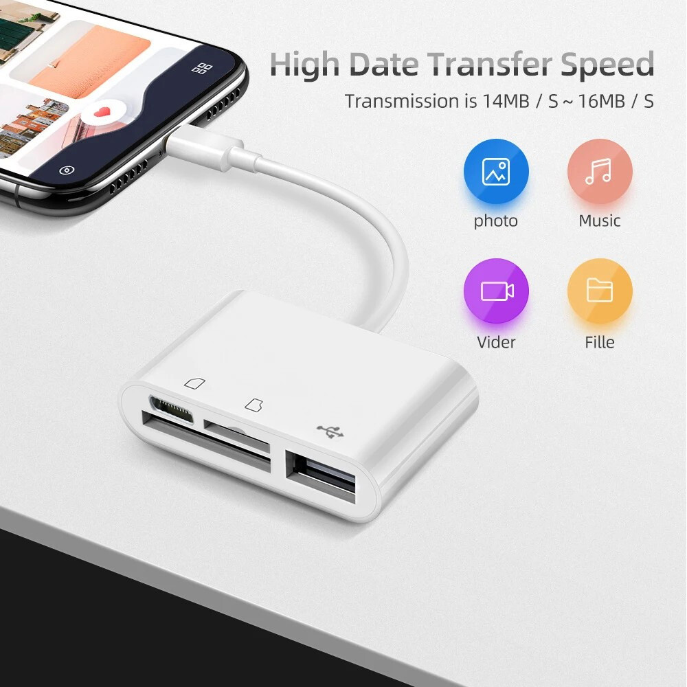 4 in 1 Micro SD/SD Card Reader for iPhone iPad Adapter with Charging Port