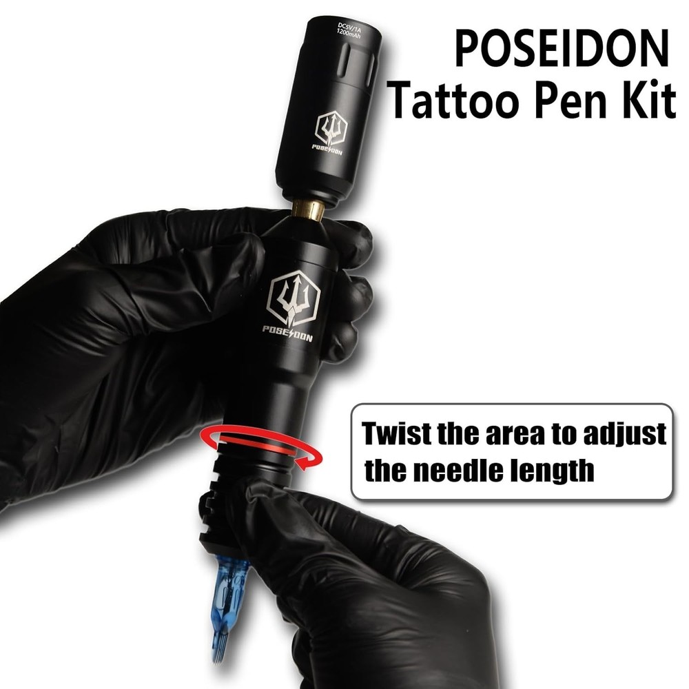 Comprehensive POSEIDON Tattoo Kit: Machine, Needles & Inks - Beginner-Friendly