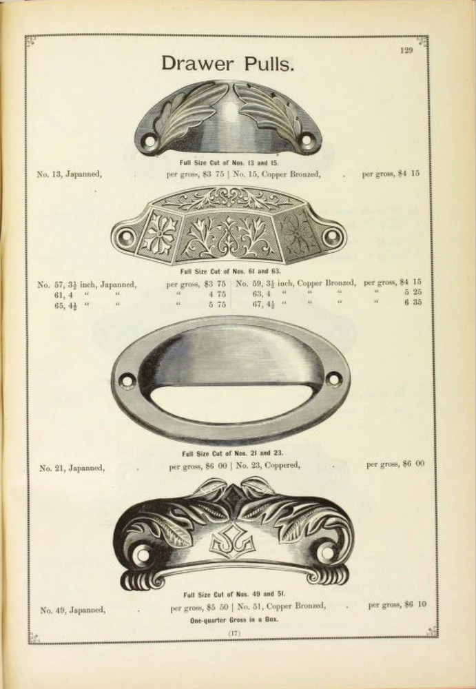 Five 3.875" Cast Iron Drawer Bin Pulls Leaves Scrolls Reading Hardware PA c1885
