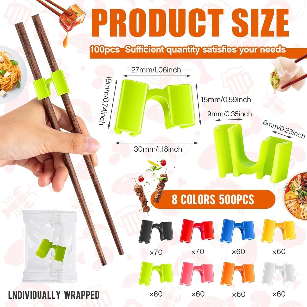500 Pcs Reusable Chopsticks Helper Multicolor Plastic Practice Chopstick Trainer