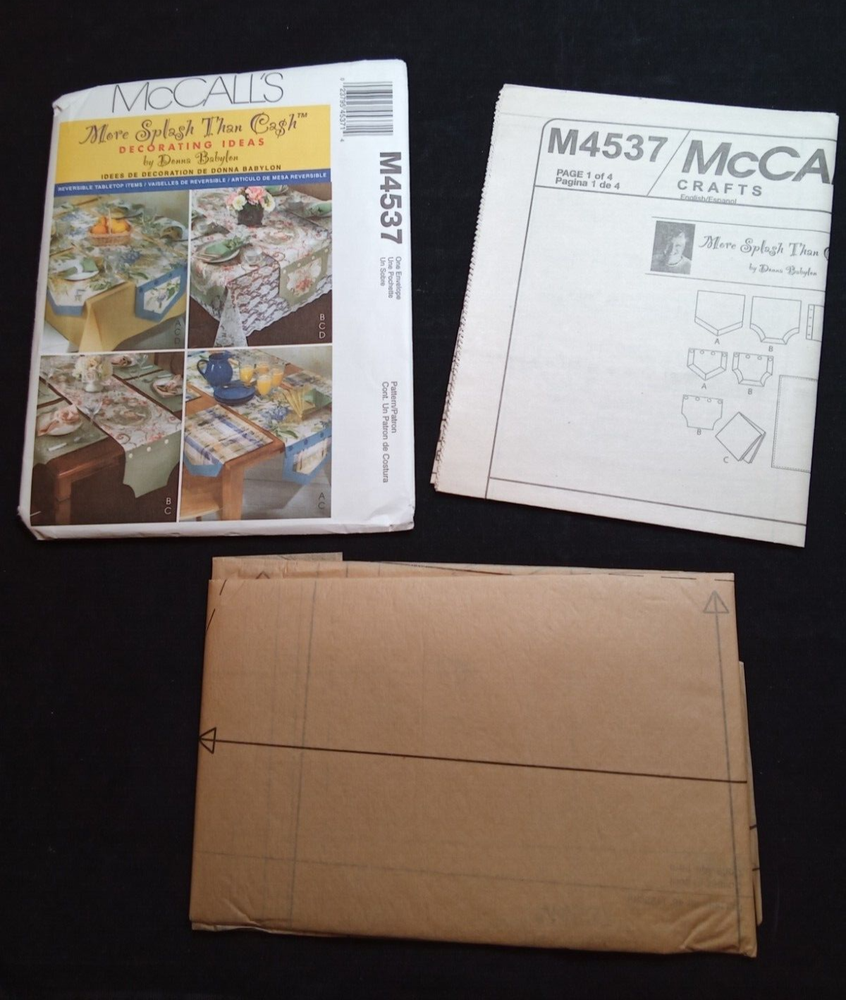 McCALL'S Home Decor Pattern M4537 OSZ Reversible Tablecloth Runner Placemats