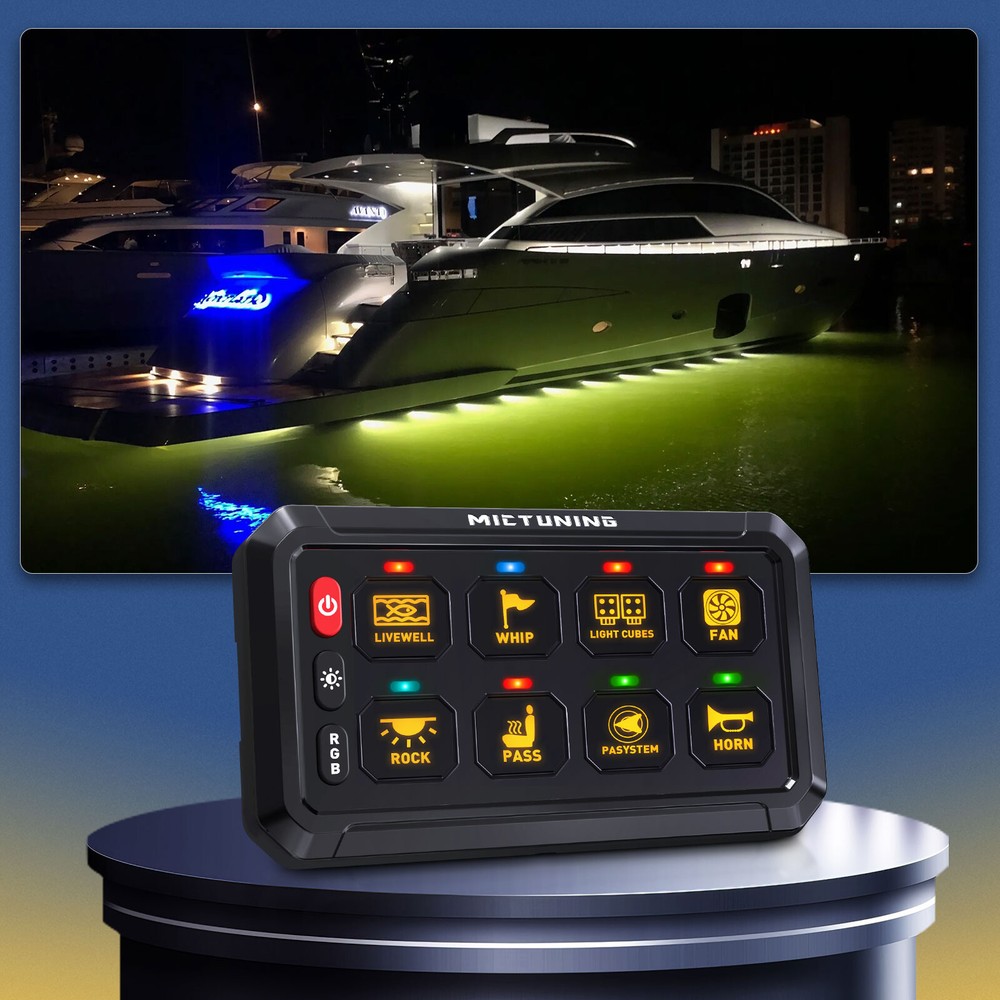 MICTUNING 8 Gang RGB LED Switch Panel Multifunction Circuit Control Relay System