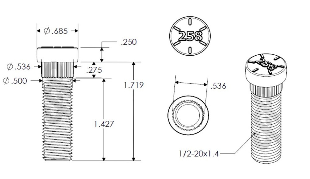CPP 1/2-20 Serrated Wheel Stud Front or Rear Pack of 20