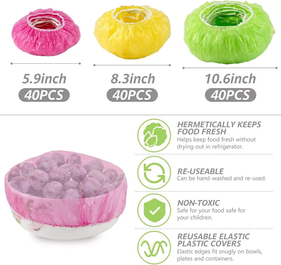 120PCS Elastic Food Storage Covers, Reusable Stretch Plastic Covers Wrap-3 Size