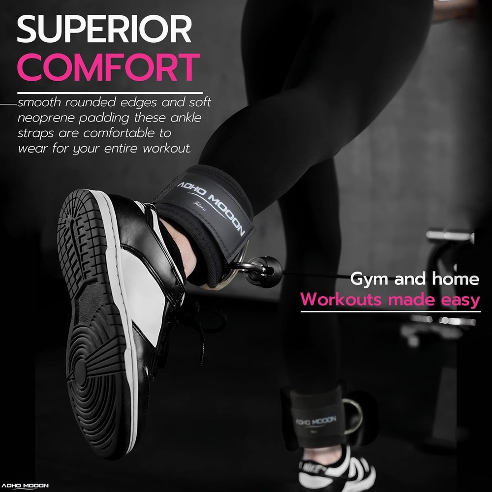 Ankle Strap for Cable Machine Attachments, Gym Single, Black - Single