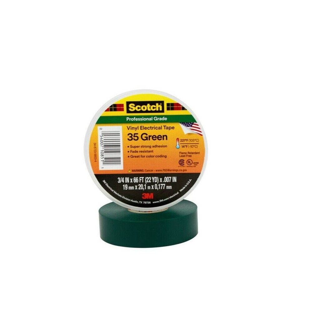 Scotch 35-3/4X66FT-GN Vinyl Color Coding Electrical Tape