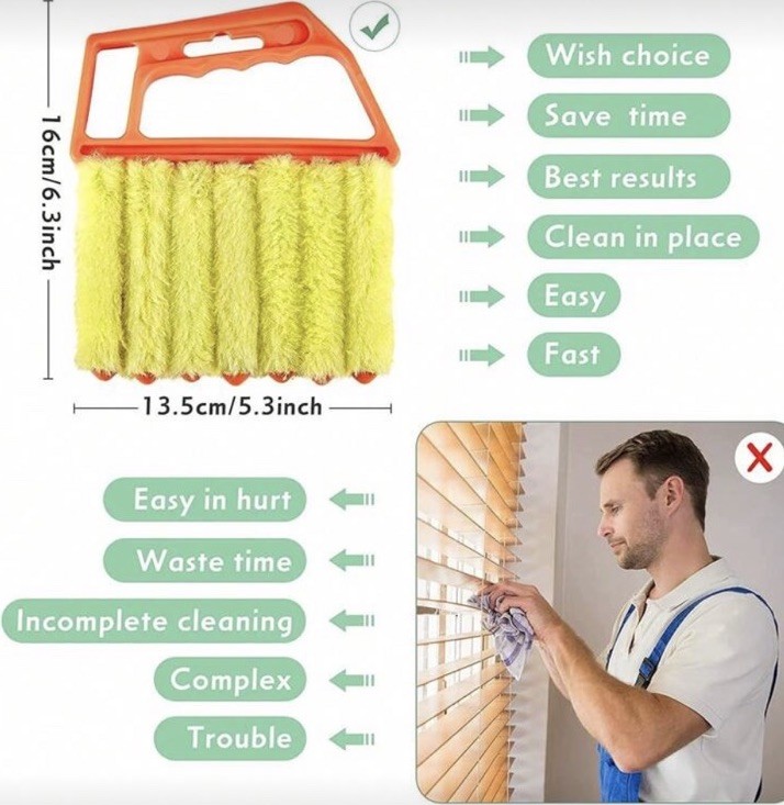 3pcs Multi-Slot Microfiber Blinds Duster Plastic Handle