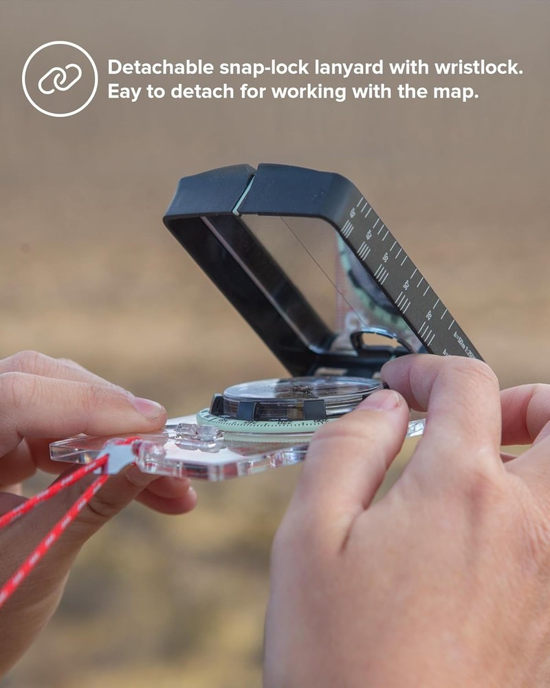 Portable Navigation Compass with Declination Adjustment and Clinometer Features