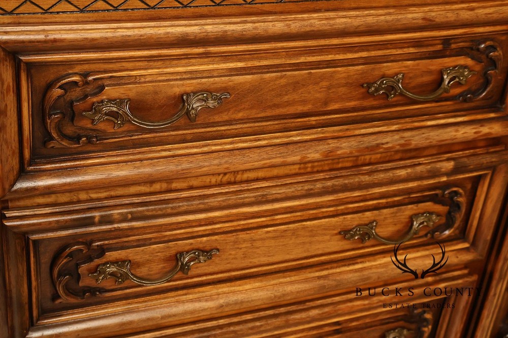 French Louis XV Style 106" Long Marble Top Walnut Sideboard