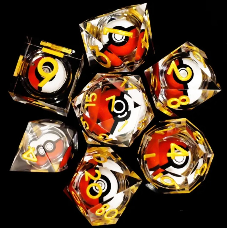 Pokeball Sharp Edged 7 Dice Set Poly RPG DnD Dungeons Dragons AD&D Pokemon
