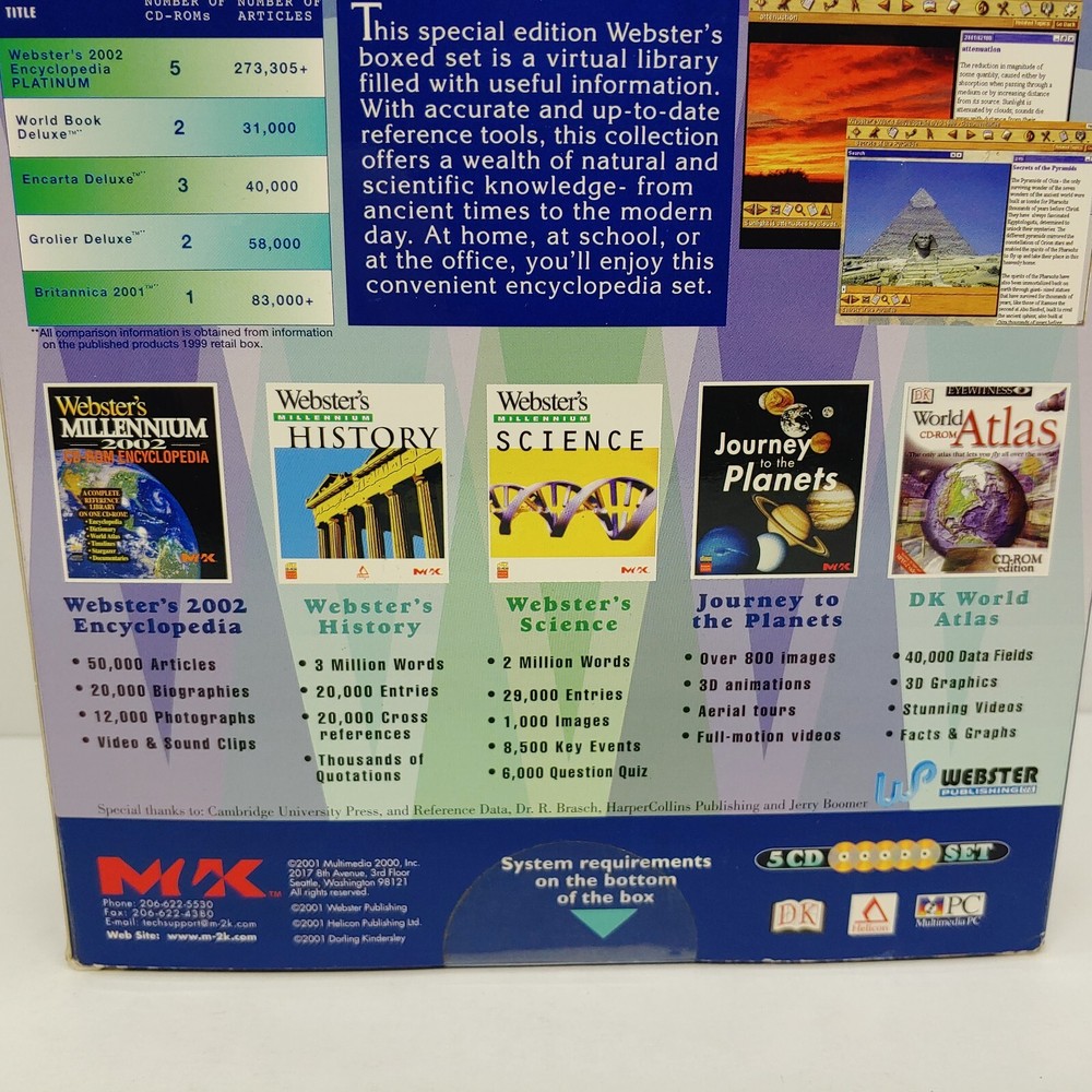 Vintage Webster's Millennium 2002 Encyclopedia Platinum PC Software 5 CD Set