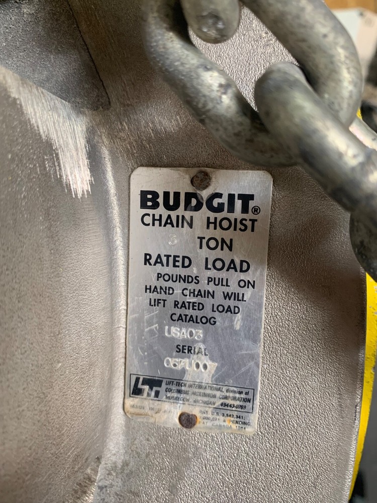 ** Budgit LiftTech 3 Ton Manual Chain Fall Hoist 8' Lift Chain ~ 9' From Hook