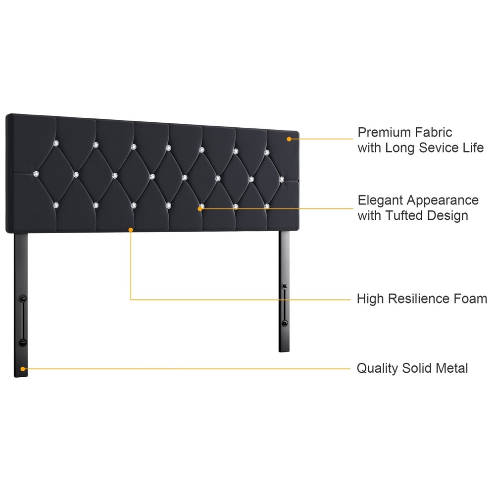 Queen King Size Headboard Only Velvet Button Tufted Upholstered Adjustable Bed
