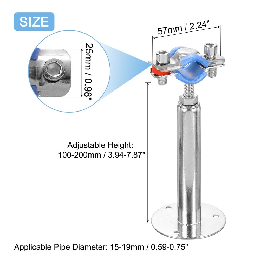 2Pcs Pipe Support, Adjustable Height 100-200mm for OD Pipe 15-19mm