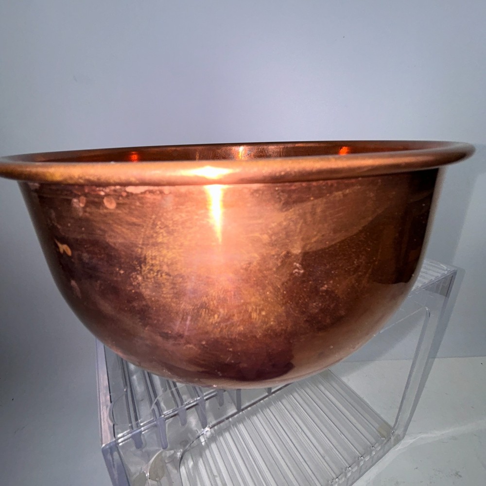 8" Copper Craft Guild Mixing Bowl, Brass Ring 4" Deep Cottagecore Baking Flat