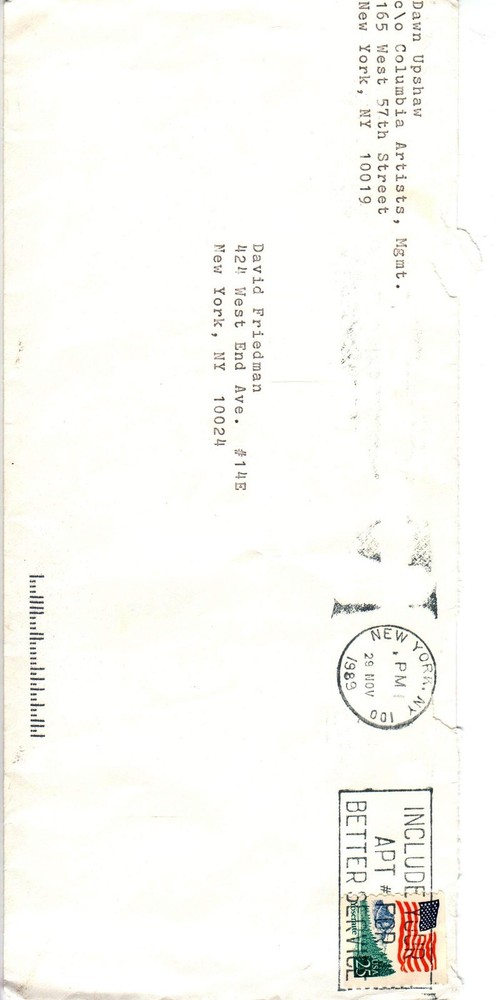 Dawn Upshaw Signed Letter with Envelope AUTHENTIC AUTOGRAPH