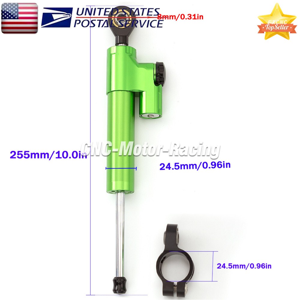 Green+Black Adjustable Steering Damper Stabilizer Linear Shock 255mm Motorcycle