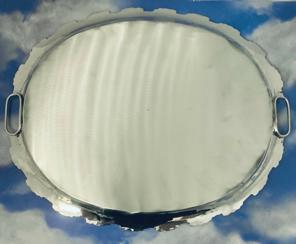 SOLID 925 STERLING SILVER OVAL MOTIF FLORAL TRAY / PLATTER